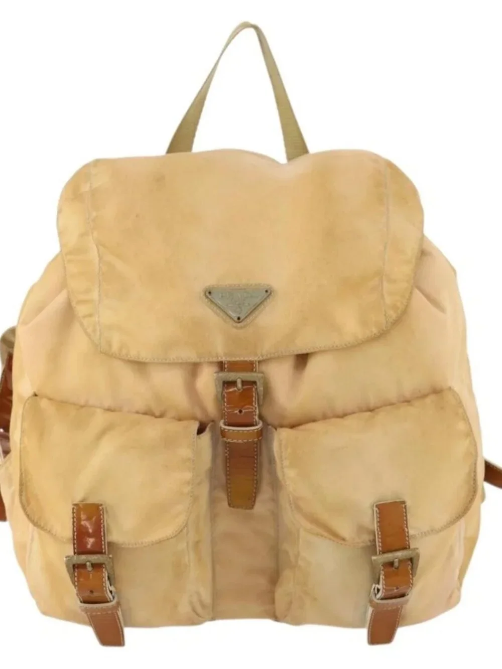 PRADA Backpack Nylon Beige Silver Auth gh1768